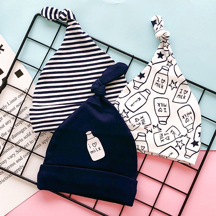 BỘ BA MŨ SƠ SINH COTTON THẮT NÚT( Họa tiết ngãu nhiên) - Tặng 1 bấm móng hình thú đáng yêu(ngẫu nhiên)