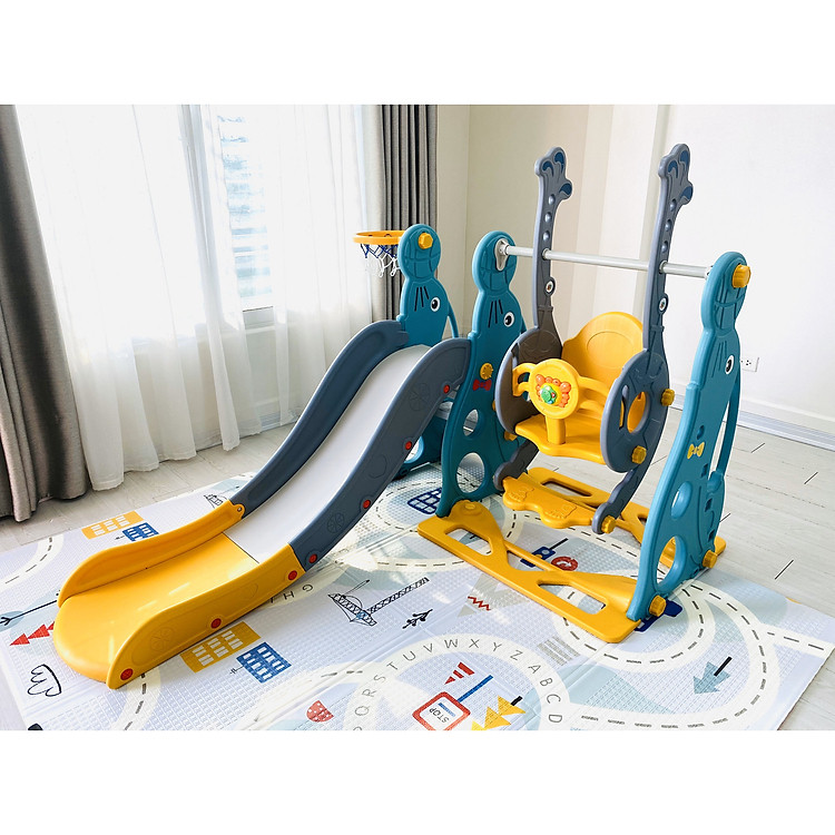 Cầu trượt xích đu hải cẩu Holla 2020: Cầu trượt, xích đu, bóng rổ cho bé vận động, chất liệu nhựa nguyên sinh an toàn cho bé