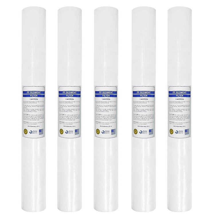 Bộ 5 lõi lọc nước PP | số 1- 1micron dùng cho bộ lọc thô, máy lọc nước R.O 50L/h (Hàng chính hãng)