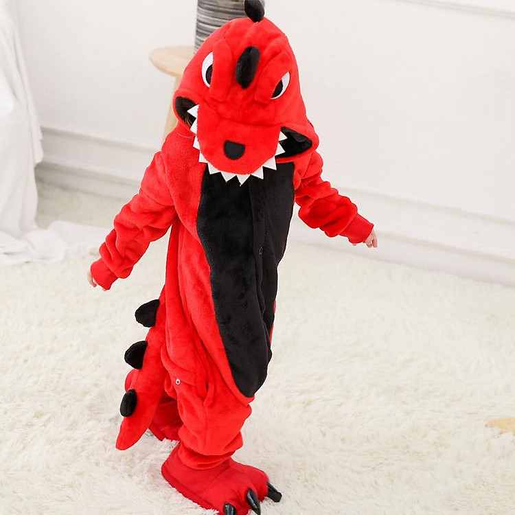 Áo Liền Quần Cho Bé Hình Khủng Long Đỏ (Không Kèm Theo Giày)