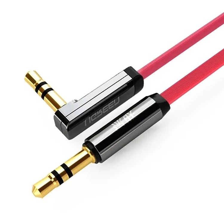 Cáp âm thanh 2 đầu 3.5mm dương chữ L dây dẹt 0.5M Đỏ Ugreen 119GK10797AV Hàng chính hãng