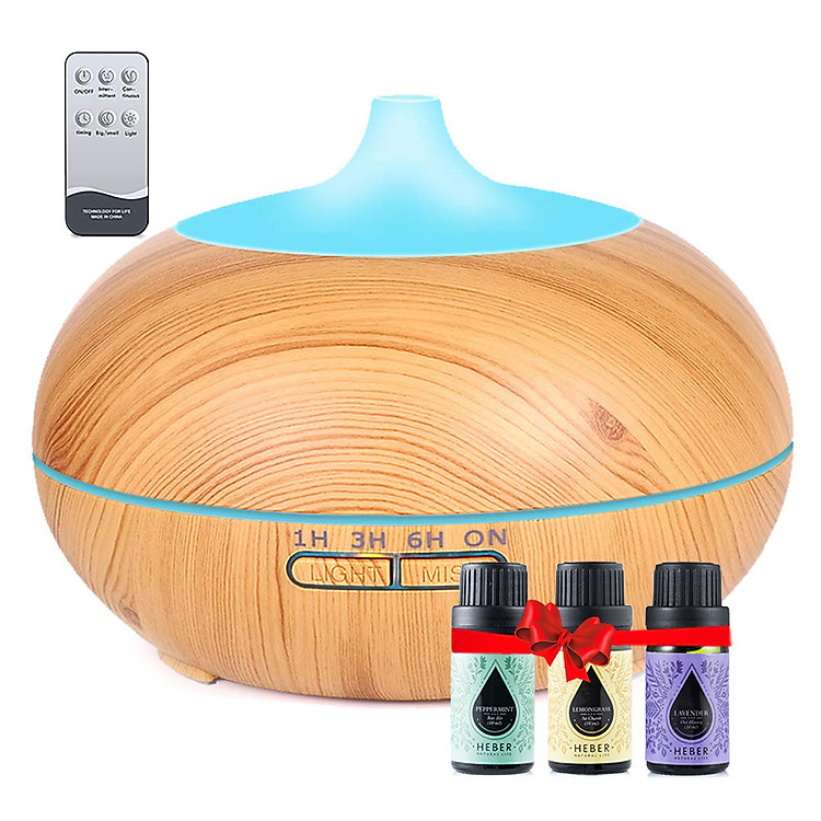 Máy Khuếch Tán Tinh Dầu 500ml Tặng 3 Chai Sả Chanh + Bạc Hà + Oải Hương 10ml Nhập Khẩu Ấn Độ | Xông Phòng 30m2 | Kèm Remote Điều Khiển | MKT11 Quả Bí Ngô