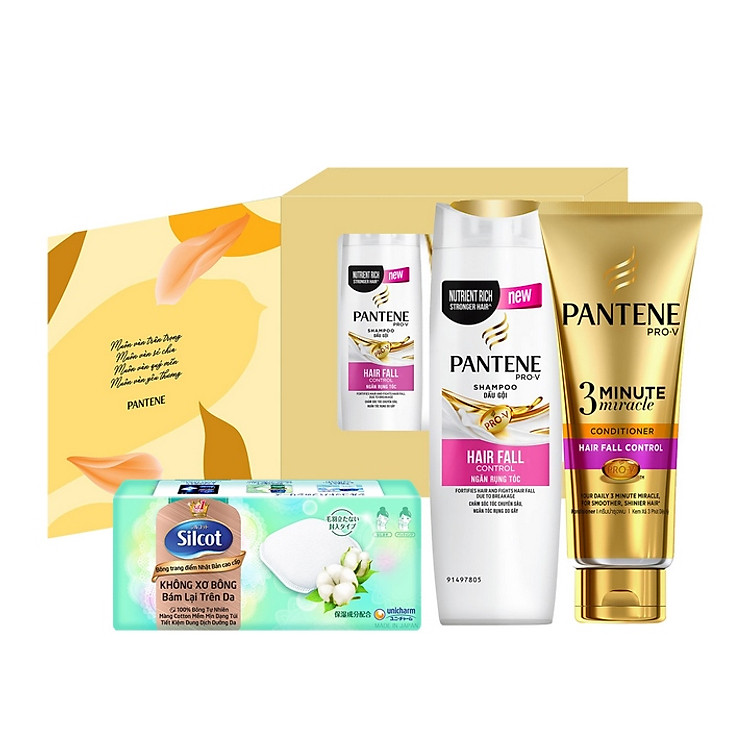 Hộp quà Pantene gội 150g + Kem xả Pantene 3MM 180ml Ngăn Rụng Tóc - Tặng Bông tẩy trang dùng thử Silcot premium hộp 10 miếng