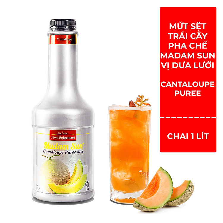Mứt trái cây pha chế Madam Sun vị Dưa Lưới (Cantaloupe Puree Mix) chai 1L - Hàng nhập khẩu Malaysia