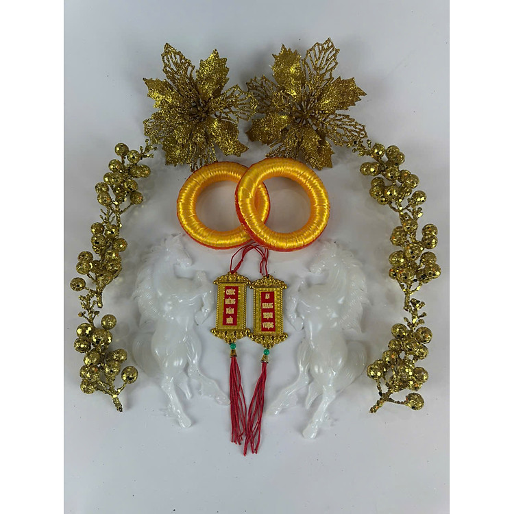 Đầy đủ Phụ kiện trang trí dừa, dưa hấu, bưởi Tết siêu hot (14 chi tiết) - PHÔI NHỰA SONG MÃ VÀ ĐẾ NGẪU NHIÊN (ĐỎ/VÀNG)