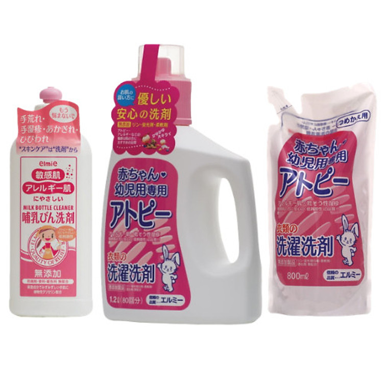 COMBO NƯỚC RỬA BÌNH SỮA CHAI 300ML + NƯỚC GIẶT QUẦN ÁO TRẺ EM CHAI 1200ML VÀ TÚI 800ML - Hàng Nội Địa Nhật Bản