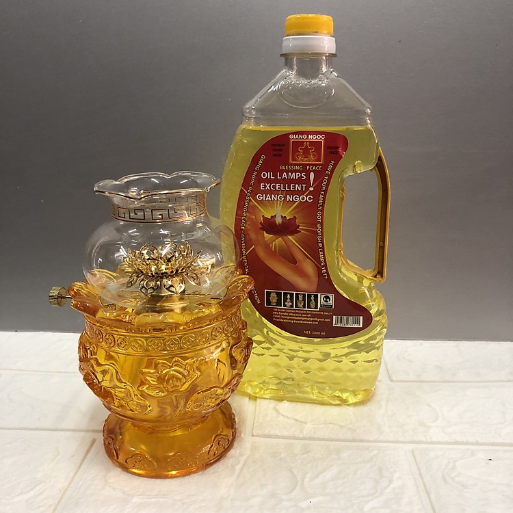 Đèn thờ đốt dầu mẫu hoa sen nổi ( tặng 1 chai dầu cát 1 lít )