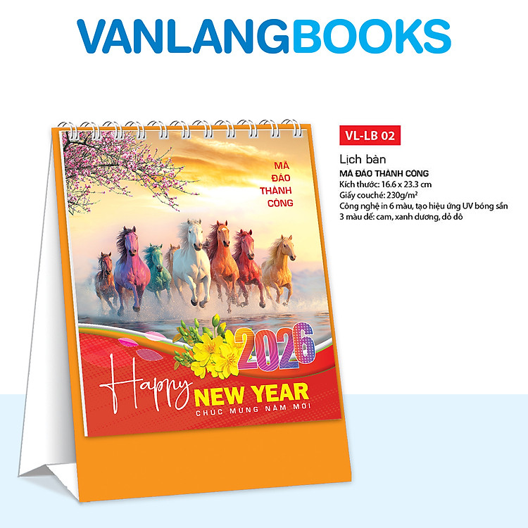 Lịch Bàn 2026 – Mã Đáo Thành Công | Lịch Để Bàn Cao Cấp Vanlangbooks | Mã: VLLB02B - Màu Cam