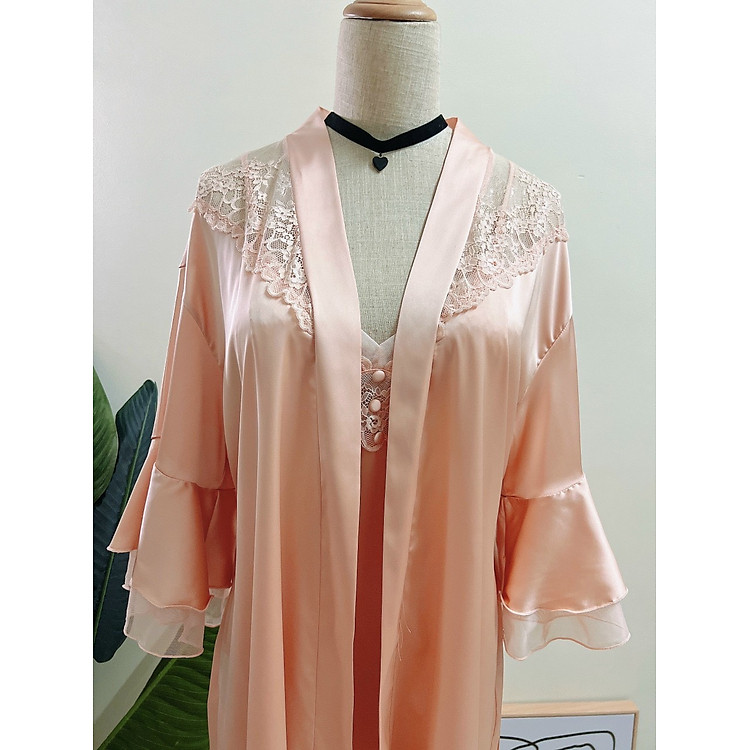 Áo Choàng Trơn Phối Ren Hoa - B.Lingerie