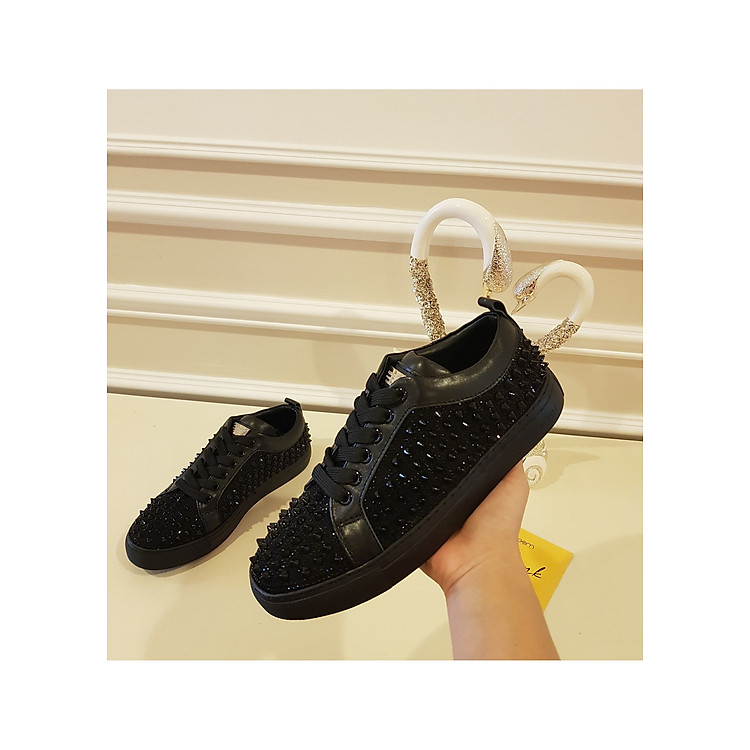 Giày lười nam đính đá màu đen