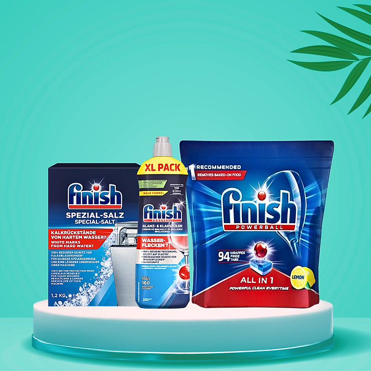 Nước làm bóng finish 1150ml+100 Viên rửa bát Finish All in 1+Muối rửa bát Finish 1.5kg