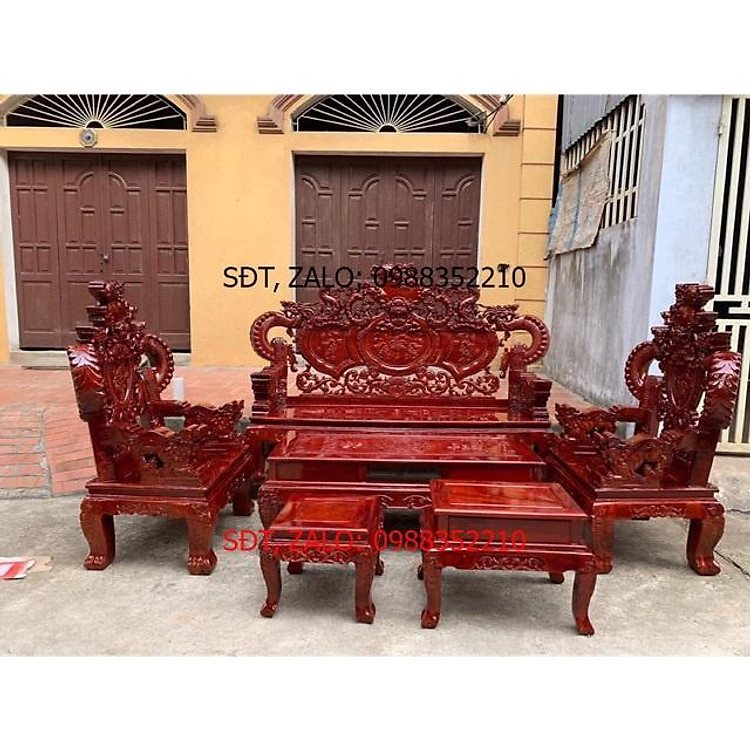 Bàn ghế Nghê Rồng Khuỳnh gỗ Xà Cừ Đỏ