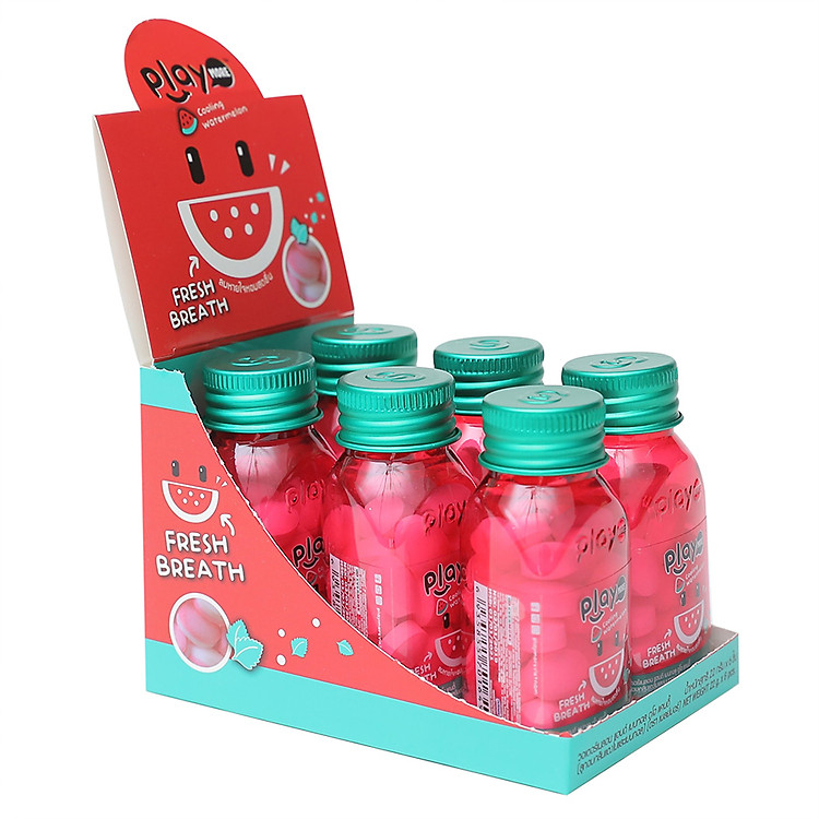 Hộp 6 hũ Kẹo the vị dưa hấu Playmore (22g / hũ)