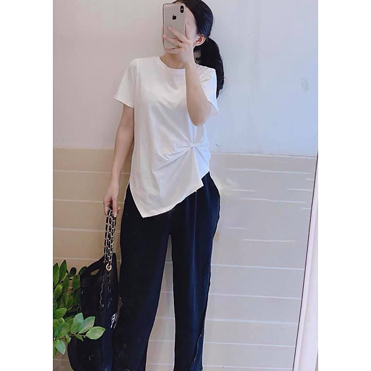 Set bộ nữ áo thun và quần cúc chéo
