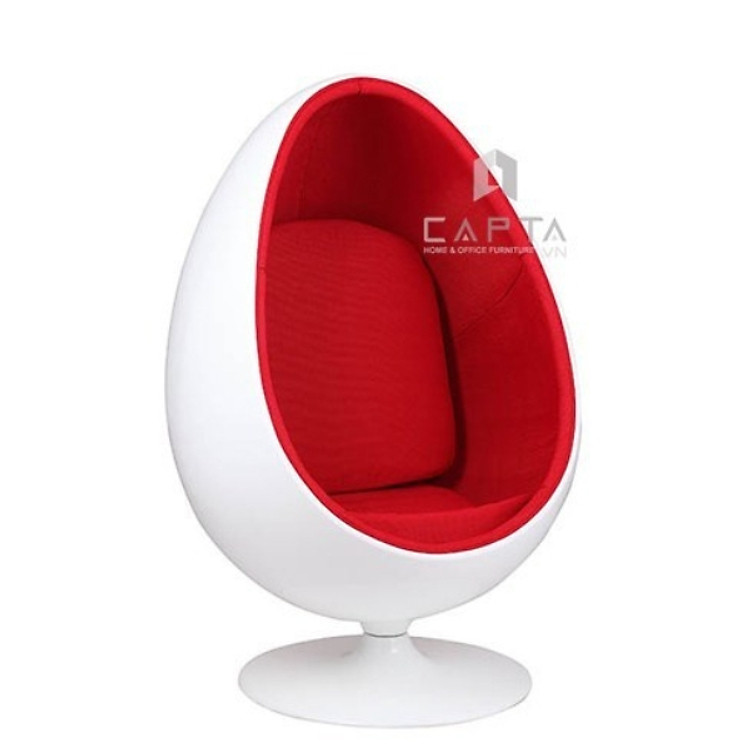 Ghế thư giãn EGG Nội thất Capta Ghế thư giãn thân trắng nệm đỏ nhựa Composite phủ bóng nệm vải đỏ