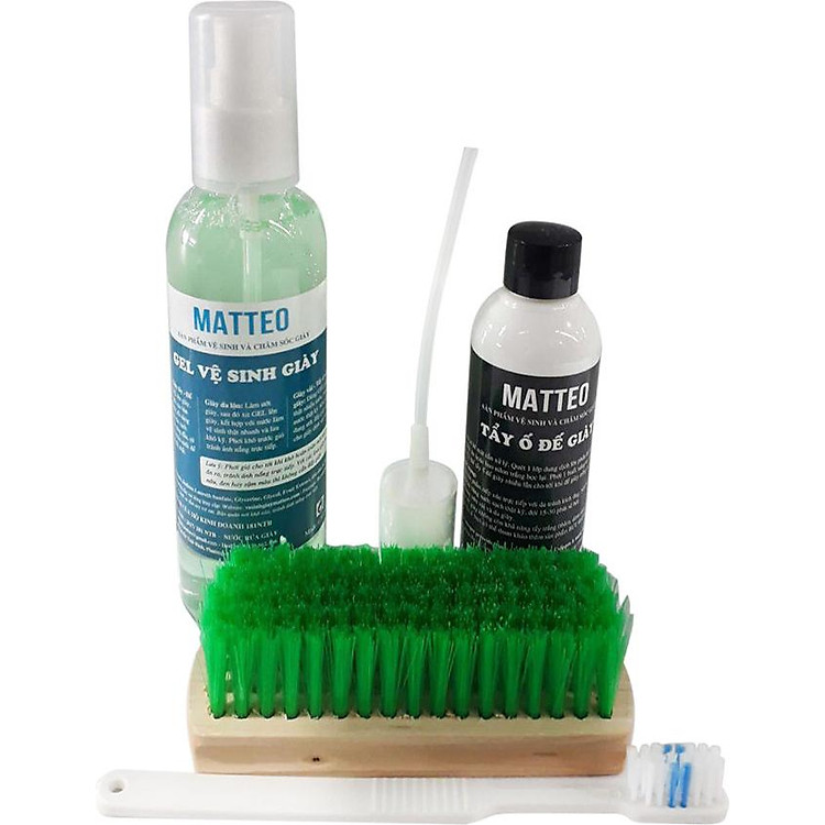 Combo Vệ Sinh Giày Matteo 200ml + Tẩy Ố Đế Giày Và Bàn Chải Xanh Lá Lông Mềm