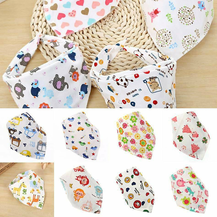 Set 10 Khăn Tam Giác Cotton Có Cúc Bấm