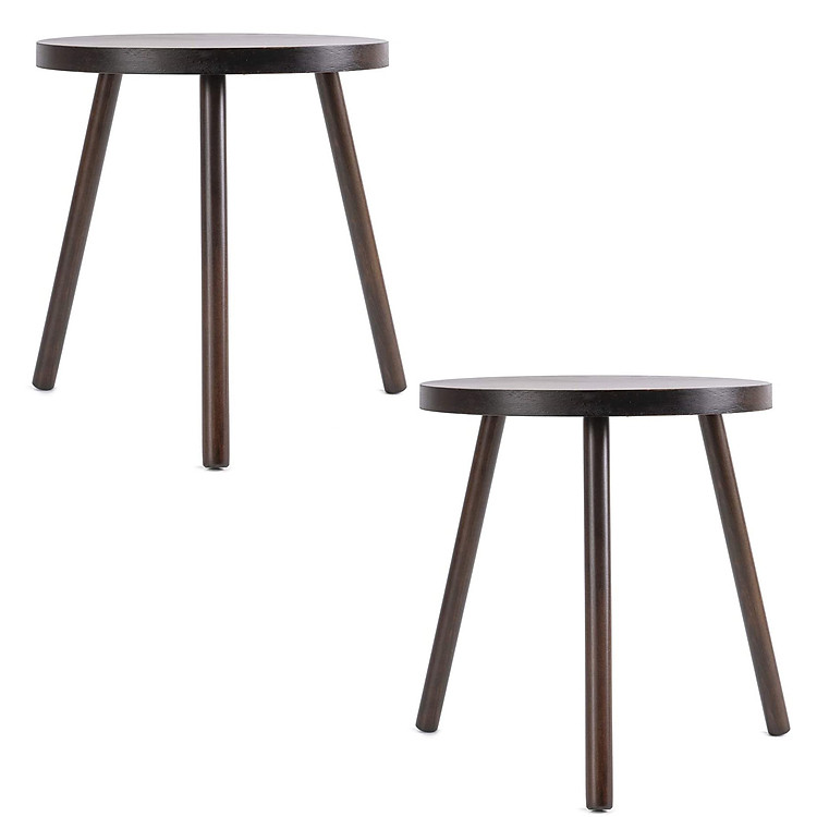 (Bộ 2) Kệ Giá Tròn Nhỏ Đỡ Chậu Hoa Đôn Gỗ Phong cách Mid-Century Bàn Trà Bàn Coffee Màu Đen 40x30 cm