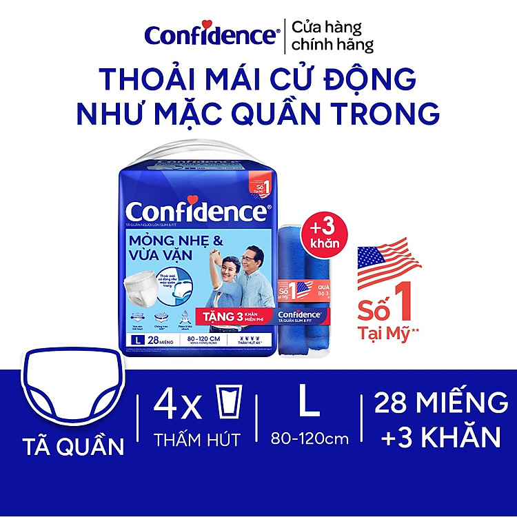 Tã quần Confidence Slim&Fit L28+3 tặng khăn Đảm bảo Giá rẻ