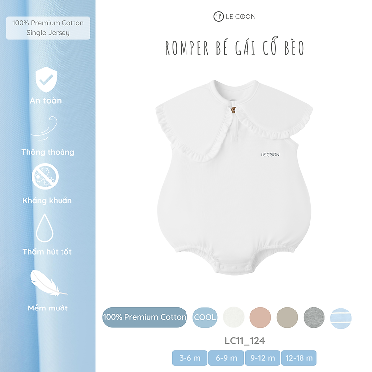 LE COON | Romper Bé Gái Cổ Bèo | COOL | 3-18 tháng