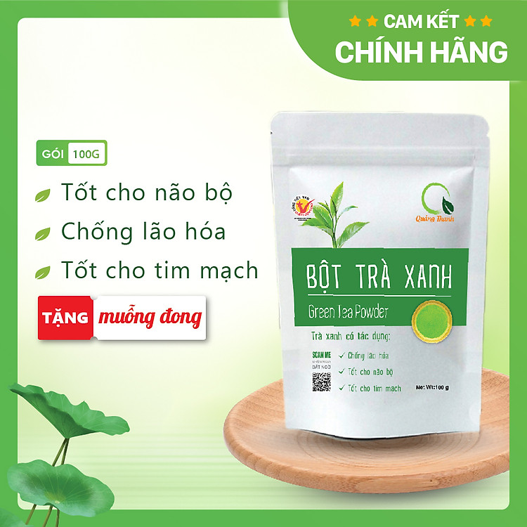 Bột Trà Xanh Sấy Lạnh Nguyên Chất Quảng Thanh Gói 100gr - Đắp mặt làm dịu da, kháng khuẩn, kháng viêm, giảm cân