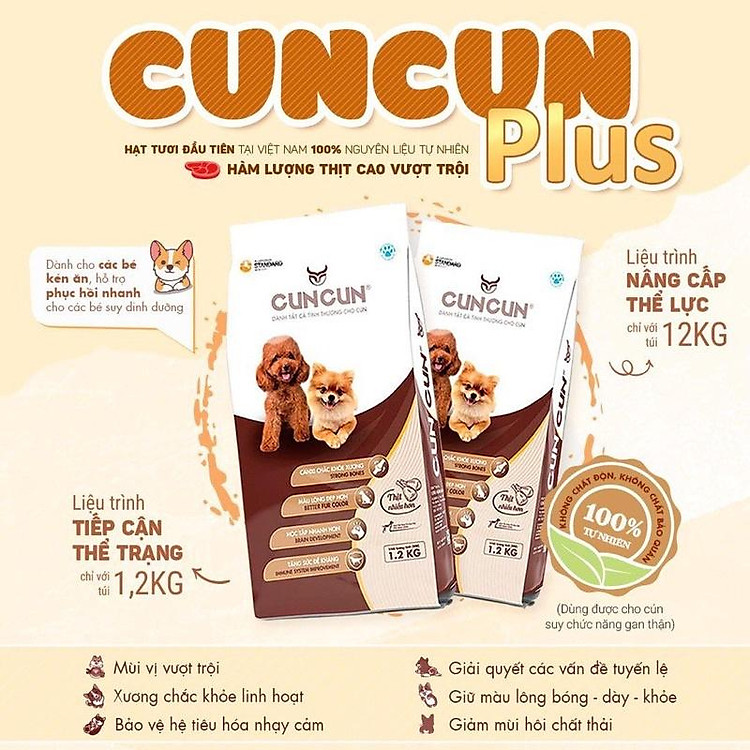 Hạt ăn cho cún CUNCUN PLUS cho chó nhỏ 1.2kg