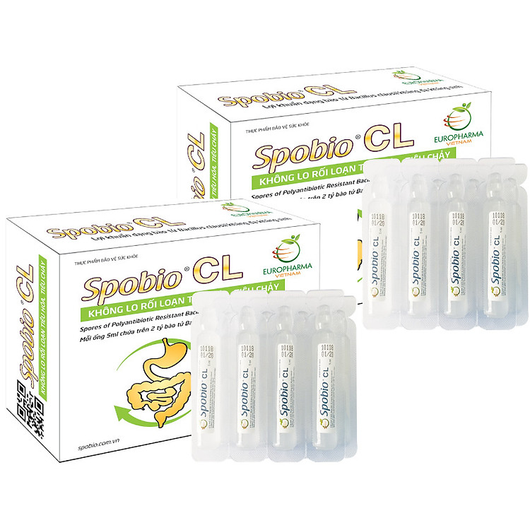 2 hộp Spobio CL Men vi sinh ống uống ngừa rối loạn tiêu hoá, phân sống, tiêu chẩy, nhiễm khuẩn đường ruột cho trẻ sơ sinh và trẻ nhỏ