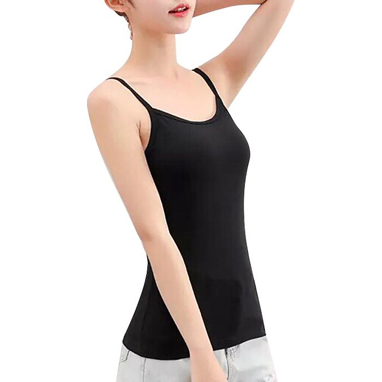 Áo 2 Dây Cotton Dáng Dài - Đen