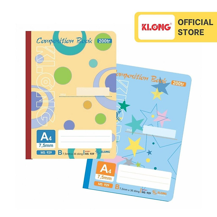Sổ kẻ ngang may dán gáy Composition book KLONG A4 (200 trang)