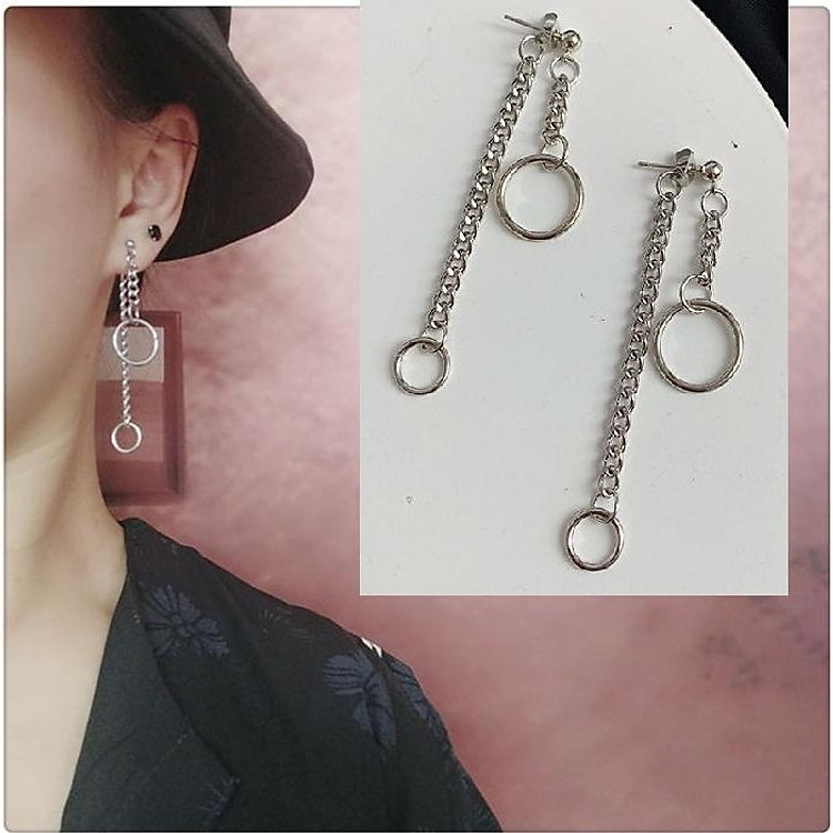 Bông tai khuyên tai 1 đôi xích tròn so le lạ mắt