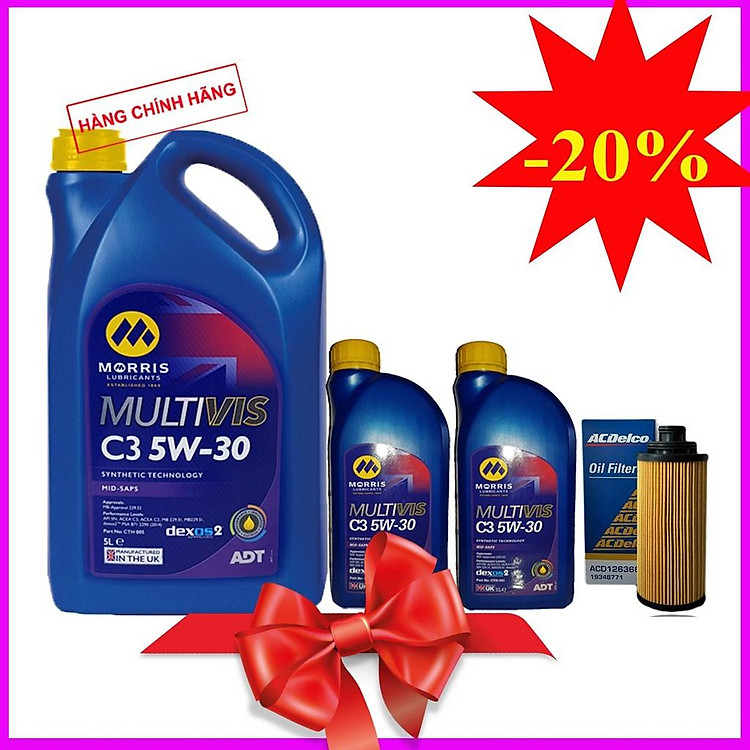 BỘ 7L nhớt Morris Multivis ADT C3 5W-30 + lọc nhớt Acdelco xe Colorado và Trailblazer