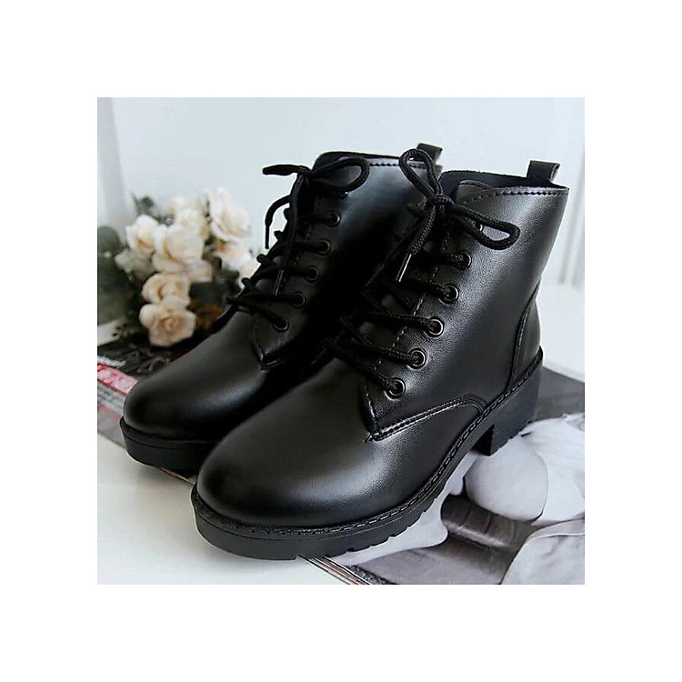 Giày boots da nữ thời trang 5p buộc dây cao cấp BT2