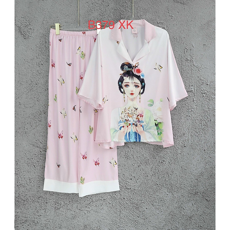 Đồ mặc nhà cao cấp Bộ ngủ pijama lụa cao cấp quần dài tay ngắn tiểu thư