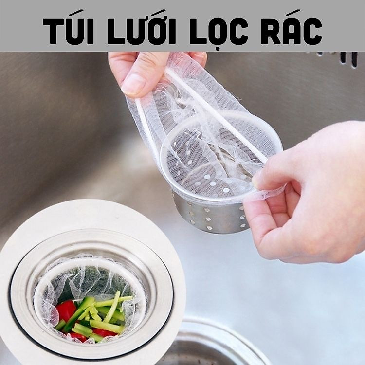 Combo 100 túi lọc rác ,chặn rác bồn rửa chén ,dạng lưới siêu bền ,có chun 2 đầu co giãn ,chống tắc nghẽn