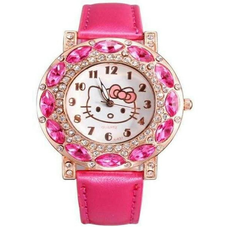 Đồng hồ Hello Kitty dây da mặt đính đá case 38mm