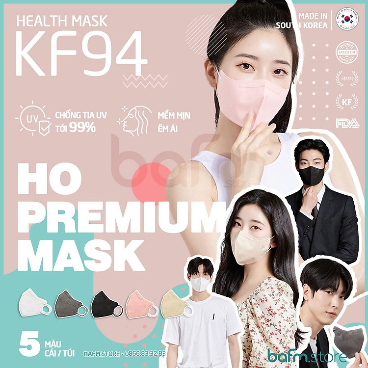 Set 5 Khẩu Trang KF94 Chống UV 99% - Form 3M Cao cấp HO PREMIUM MASK - Thương hiệu đến từ Hàn Quốc