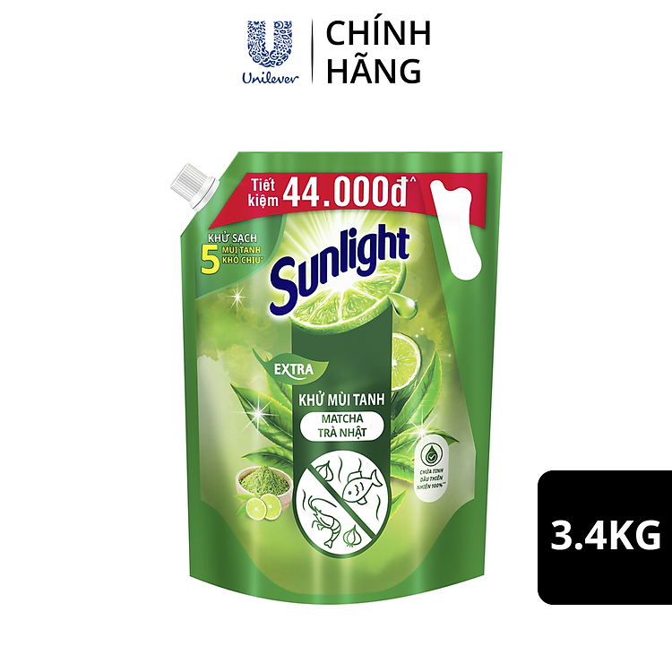 Nước rửa chén Sunlight Bio-care Thiên Nhiên 100% Gốc thực vật - Hương Matcha Trà Nhật Túi 3.4kg