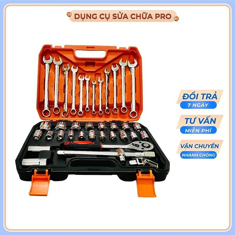 Bộ cờ lê tuýp 37 chi tiết bộ khẩu dụng cụ sửa chữa đa năng chân 1/2" cle chòng 8-19mm, tuýp 8-32mm