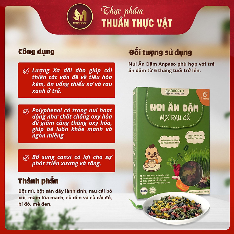 Nơi mua Nui Ăn Dặm Mix Rau Củ Anpaso 150g Giá tốt - Hình ảnh 2