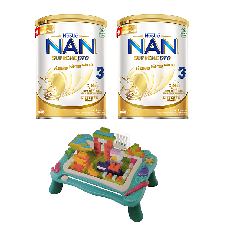 Bộ 2 Lon Sữa Bột Nestlé NAN SupremePro 3 với 5HMO giúp tăng đề kháng, đạm Gentle Optipro giúp dễ hấp thu & ngừa nguy cơ dị ứng (chàm sữa) - Tặng Vali cho bé (2-6 tuổi)