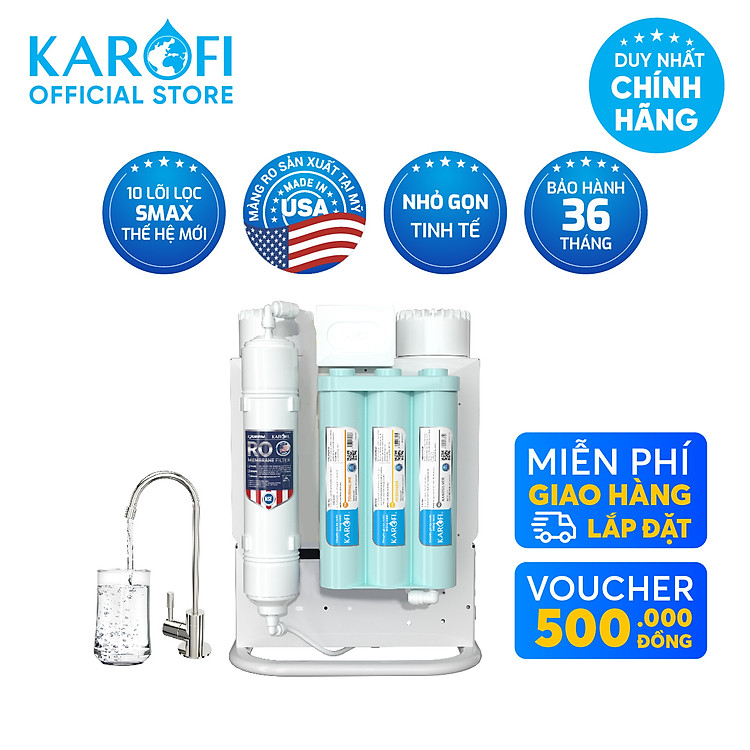 Máy lọc nước RO Mỹ để gầm 10 lõi Karofi KAQ-U96 - Giao trước lắp sau miễn phí toàn quốc - Bảo hành 36 tháng - Hàng chính hãng