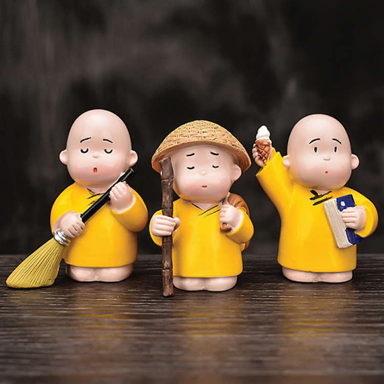 Bộ Tượng 3 Chú Tiểu Áo Vàng Dễ Thương - Quà Tặng Ý Nghĩa