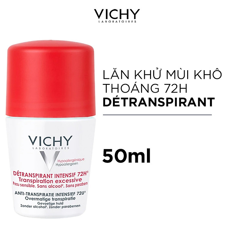 Lăn Khử Mùi Giúp Khô Thoáng Vùng Da Dưới Cánh Tay 72h Vichy Detransprirant Intensif 72h Transpiration Excessive (50ml)