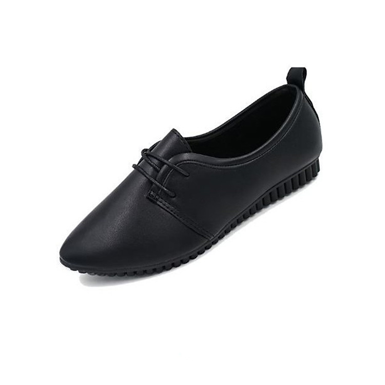Giày oxford nữ đế bằng da mềm mũi nhọn buộc dây đơn giản Trắng