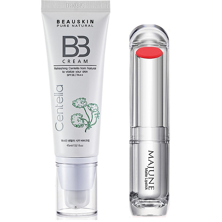 Kem lót trang điểm tông tự nhiên BB cream Beauskin Cica Centella Hàn quốc (45ml) và son majune màu ngẫu nhiên