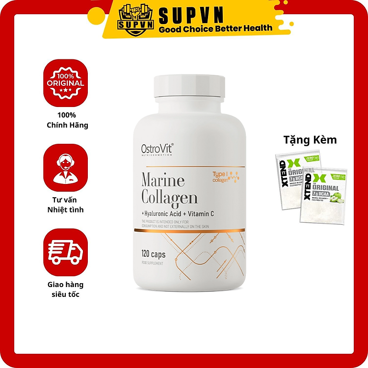 Ostrovit Marine Collagen Hyaluronic Acid + Vitamin C (120 Viên) Làm Đẹp Da Bổ Sung Collagen Cho Da Chính Hãng