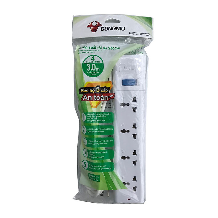 Ổ Cắm Điện 4 Ổ Đa Năng Chống Sét 1 Công Tắc