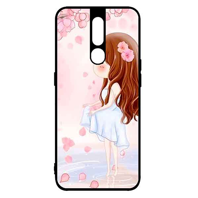 Ốp Lưng in cho Oppo F11 Pro Mẫu Cô Gái Váy Trắng Nền Hoa Đào - Hàng Chính Hãng