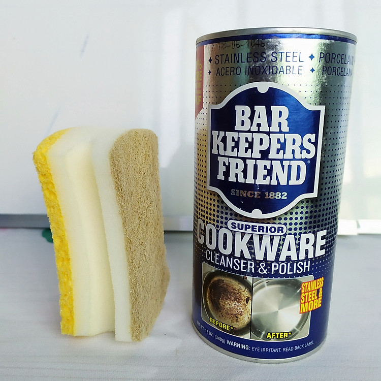 Combo Bột làm sạch BKF Cookware (340g) + Miếng chùi rửa 2 mặt cao cấp | Mạnh hơn gấp 2 lần | Làm sạch mặt inox