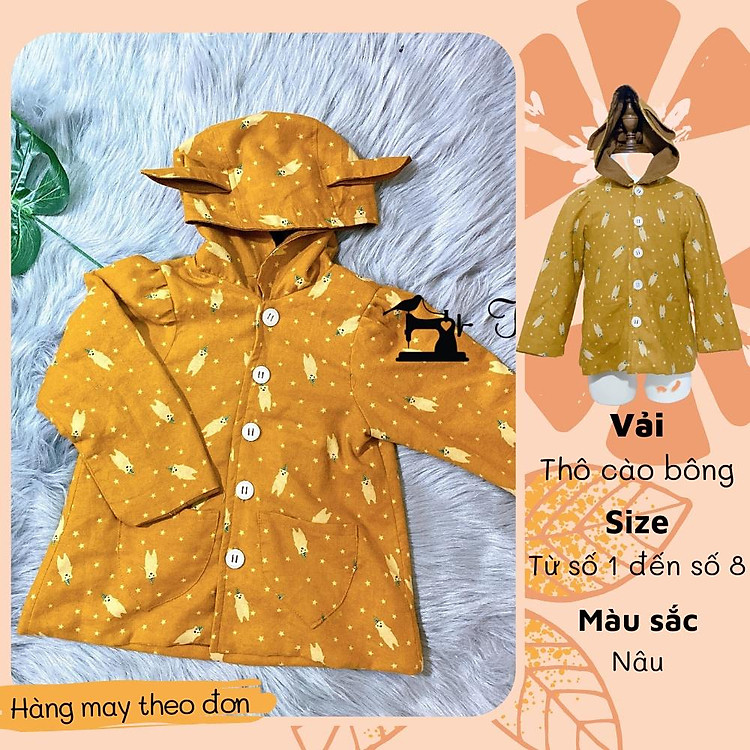 Áo khoác gắn mũ có tai chất liệu cào bông với kiểu dáng xinh iu cho bé phù hợp mùa se se lạnh